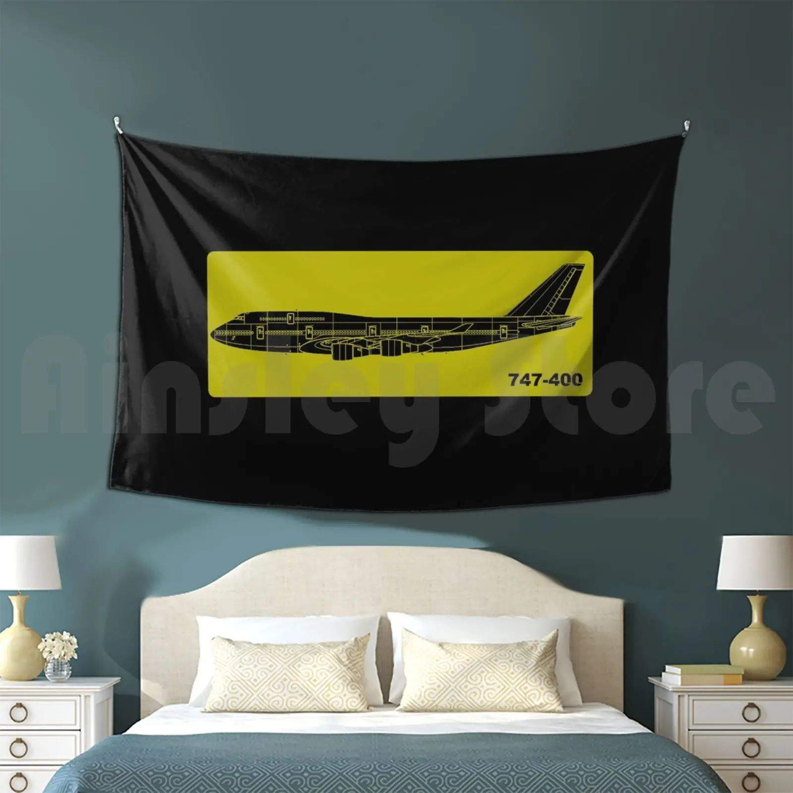 747 Stencil Tapestry Living Room Bedroom 747 Boeing Jet Pilot Captain Aviation Aerospace Engineering Airbus Lockheed