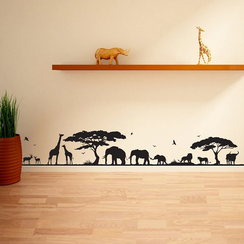 Large Africa Giraffe Tiger Elephant Tree Wall Sticker Nursery Kids Room Headboard Safari Jungle Animals Forest Wall Decal