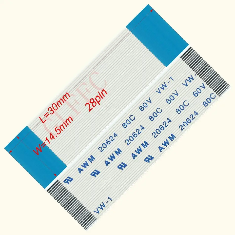 17p 18p 20p 21p 22p 24p 26p 28p 29p 0.5pitch 30mm~2000mm A-type Flexible Flat Cable FFC awm 20624 ROHS for TTL LCD DVD Computer