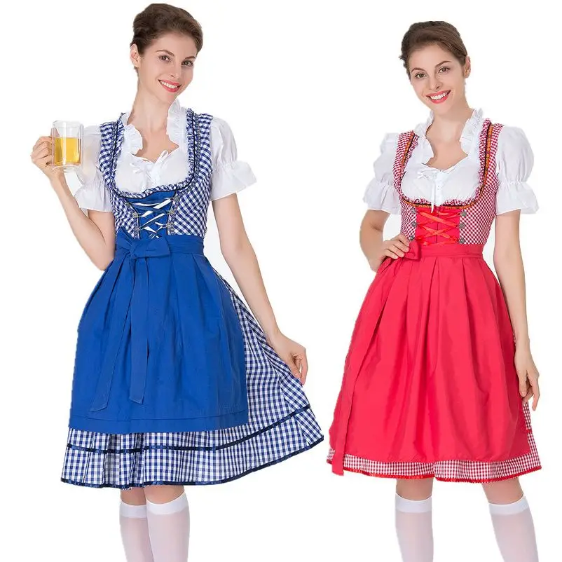 แบบดั้งเดิม Oktoberfest Dirndl ชุดผู้หญิงขนาด S-3XL เบียร์ Maid เครื่องแต่งกายบาวาเรียเทศกาลแฟนซีชุด