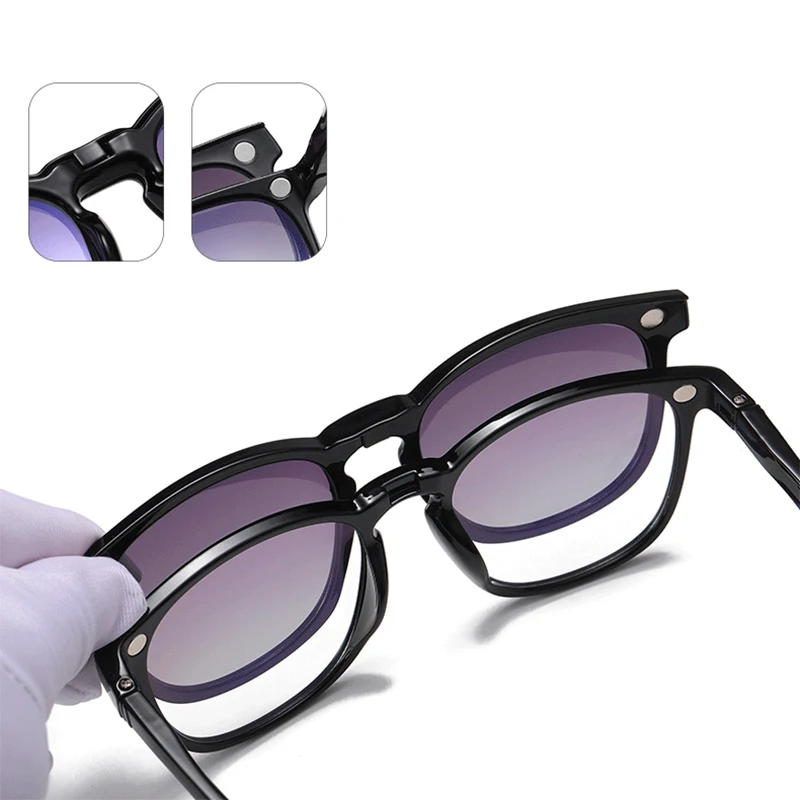2 in 1 Magnet Polarized Sunglasses Men Women Classic New Square Gradient Sunglasses Anti-Blue Glasses Frame Clear Prescription
