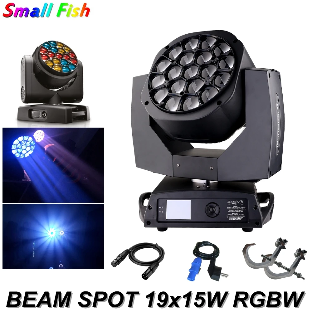 

NEW Moving Head 19x15W Big Bee Eye Beam Lyre LED RGBW 4IN1 Stage Light DMX512 Zoom Wash Effect Dj Lighting For DJ Party Disco