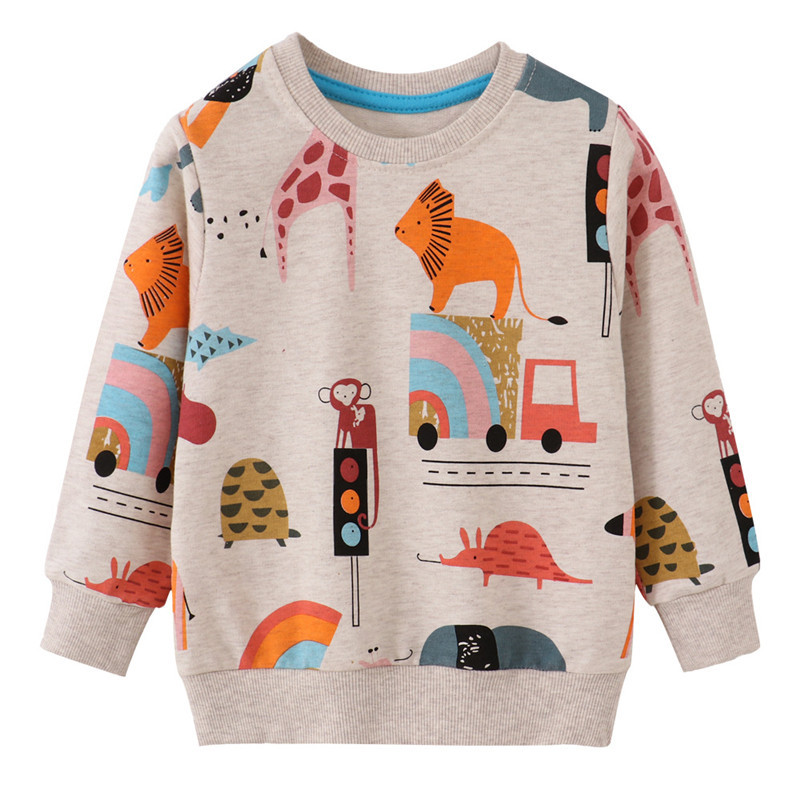 Jumping Meters New Arrival Animals Kids Sweatshirts Cartoon Boys Girls Autumn Winter Hooded Toddler Long Sleeve Clothes Sweaters 
