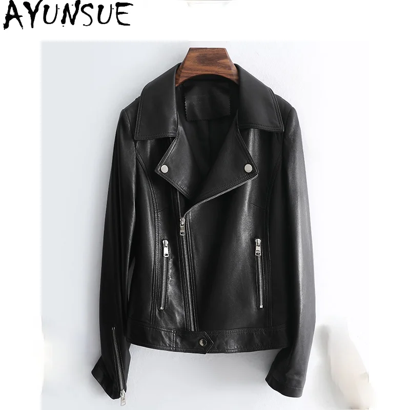 

AYUNSUE Natural Sheepskin Coats Famale Black Genuine Leather Jacket Women New Autumn Outerwear Woman Veste Cuir Femme 2021 SQQ17