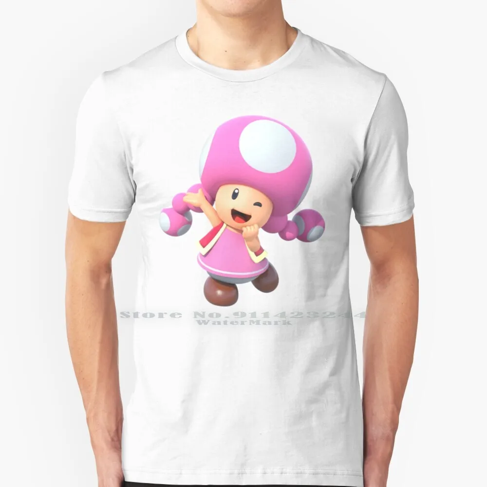 Toadette Winking 100% Cotton T Shirt Toadette Winking Character Video Games Mushroom Girls Pink 3d Fungus Tee Short Sleeve Long