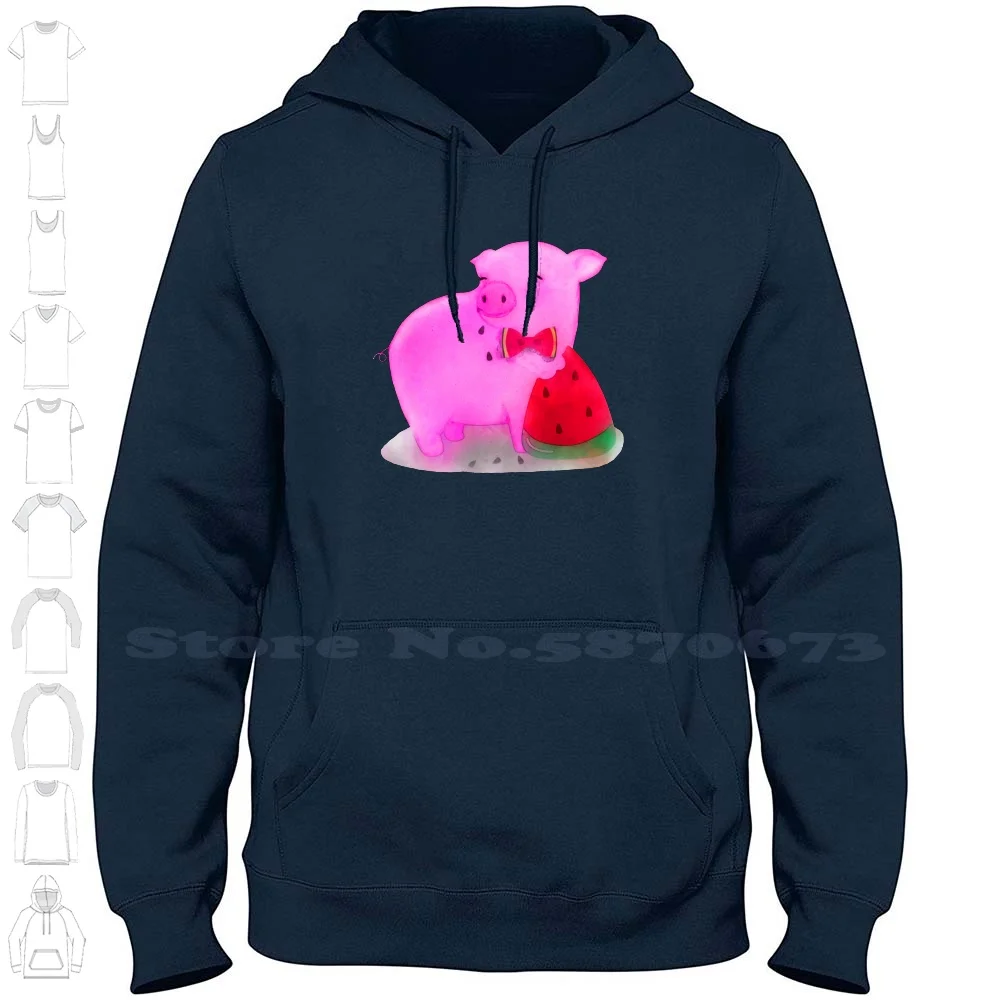 Cute Eating Watermelon Watercolor Painting Long Sleeve Hoodie Sweatshirt Pig National Funny Eat Animal Cute Day Pigs Cool Humor