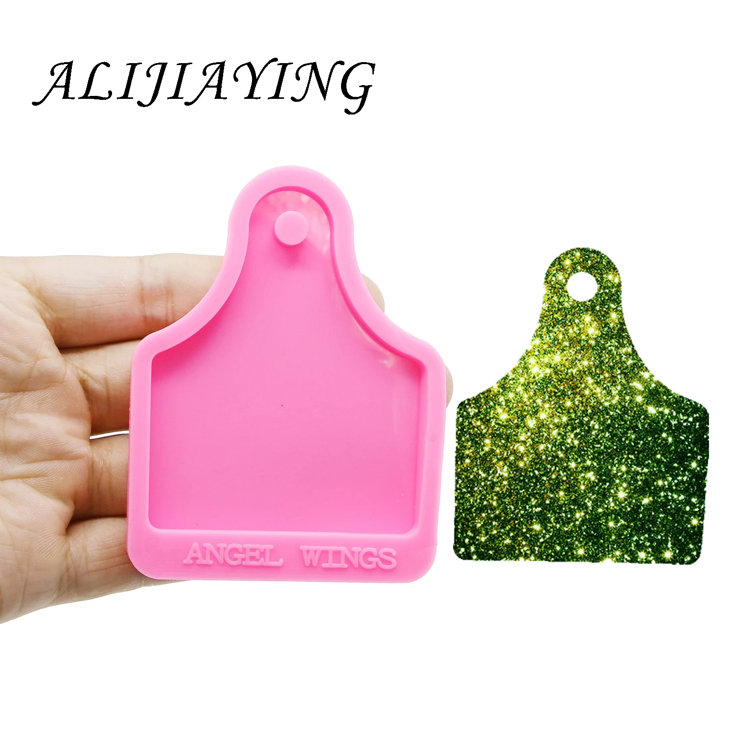 Shiny Cow tag shape Molds silicone mould for keychain key ring Pendant bull ear label resin Craft DIY epoxy jewelry DY0114