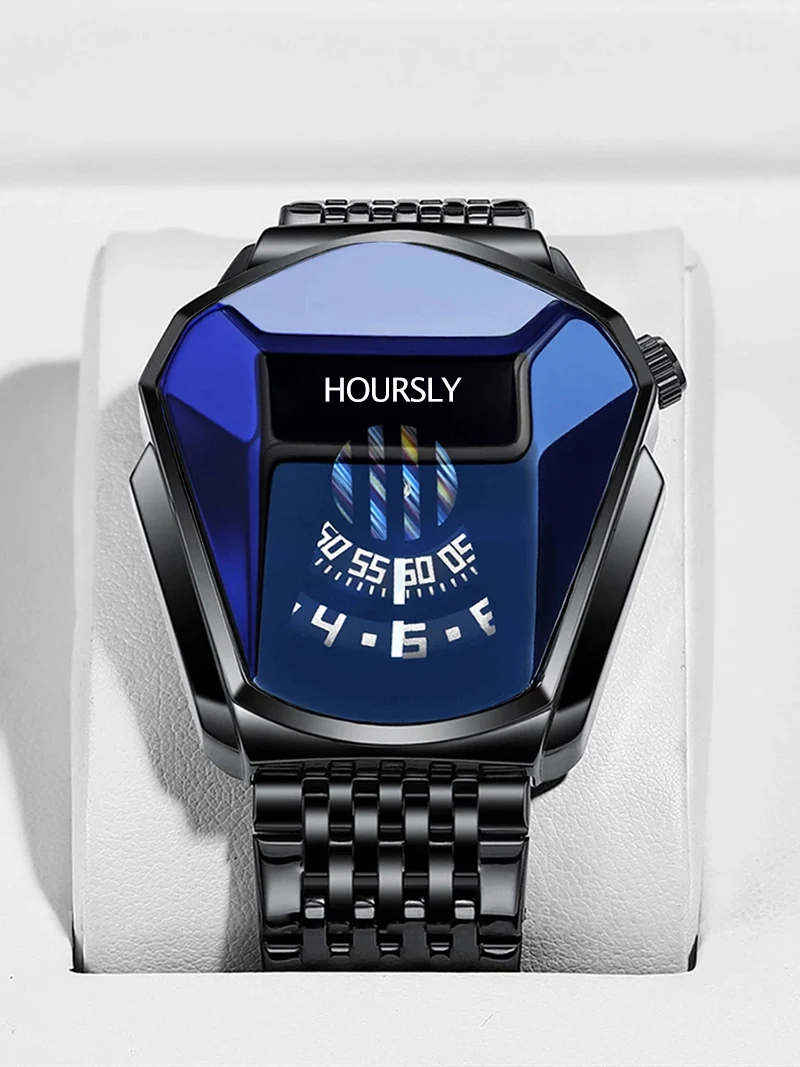HOURSLY Luxury Brand Trend Cool Men Wrist Watch Stainless Steel Technology Fashion Quartz Watch For Men 2022 Relogio Masculino
