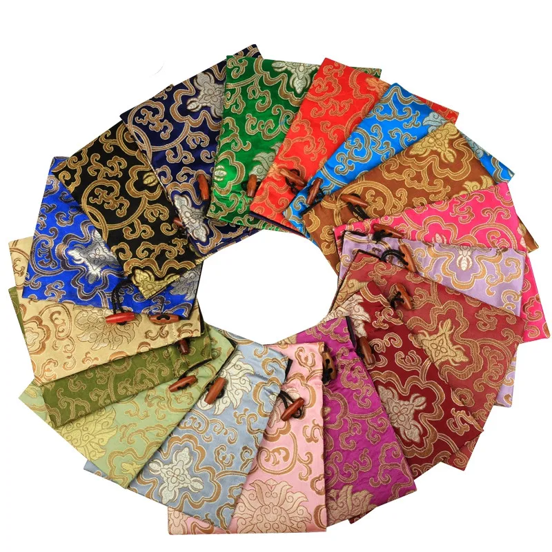 50pcs Large Brocade Jewelry Pouch Chinese Silk Drawstring Gift Bags Wholesale Bracelet Necklace Storage Pouches Spices Candy