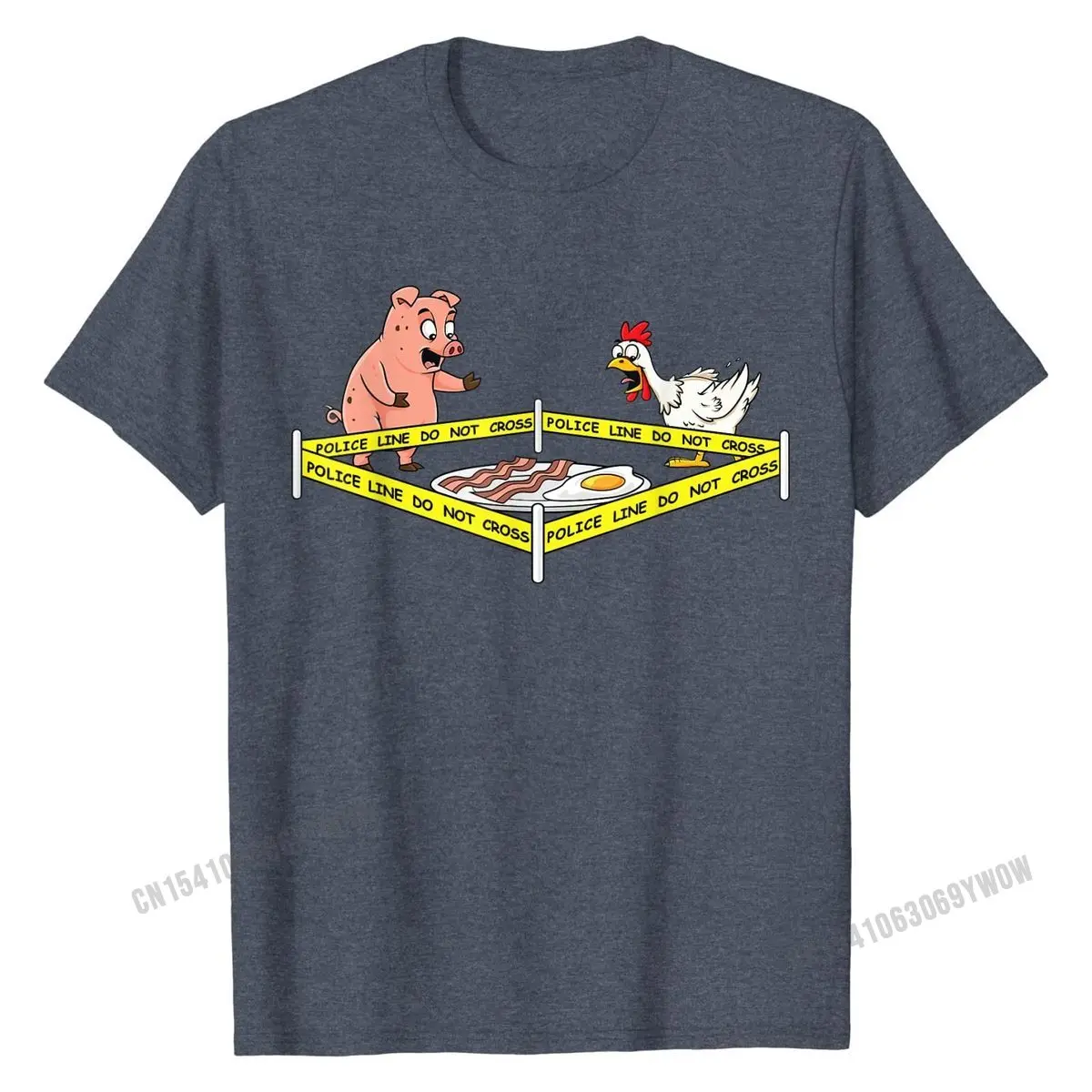 Police Line Do Not Cross Pig And Chicken Funny Food T-Shirt Custom Top T-shirts Newest Tops Shirts Cotton Men 3D Printed