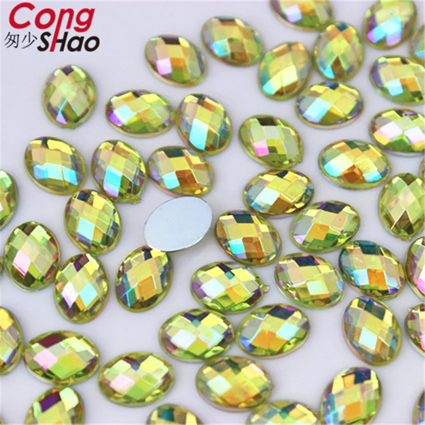 100pcs 6*8mm Oval 3D Nail Art Stones flatback AB crystals Acrylic AB Rhinestone trim phone DIY not hotfix Face Decoration WC467