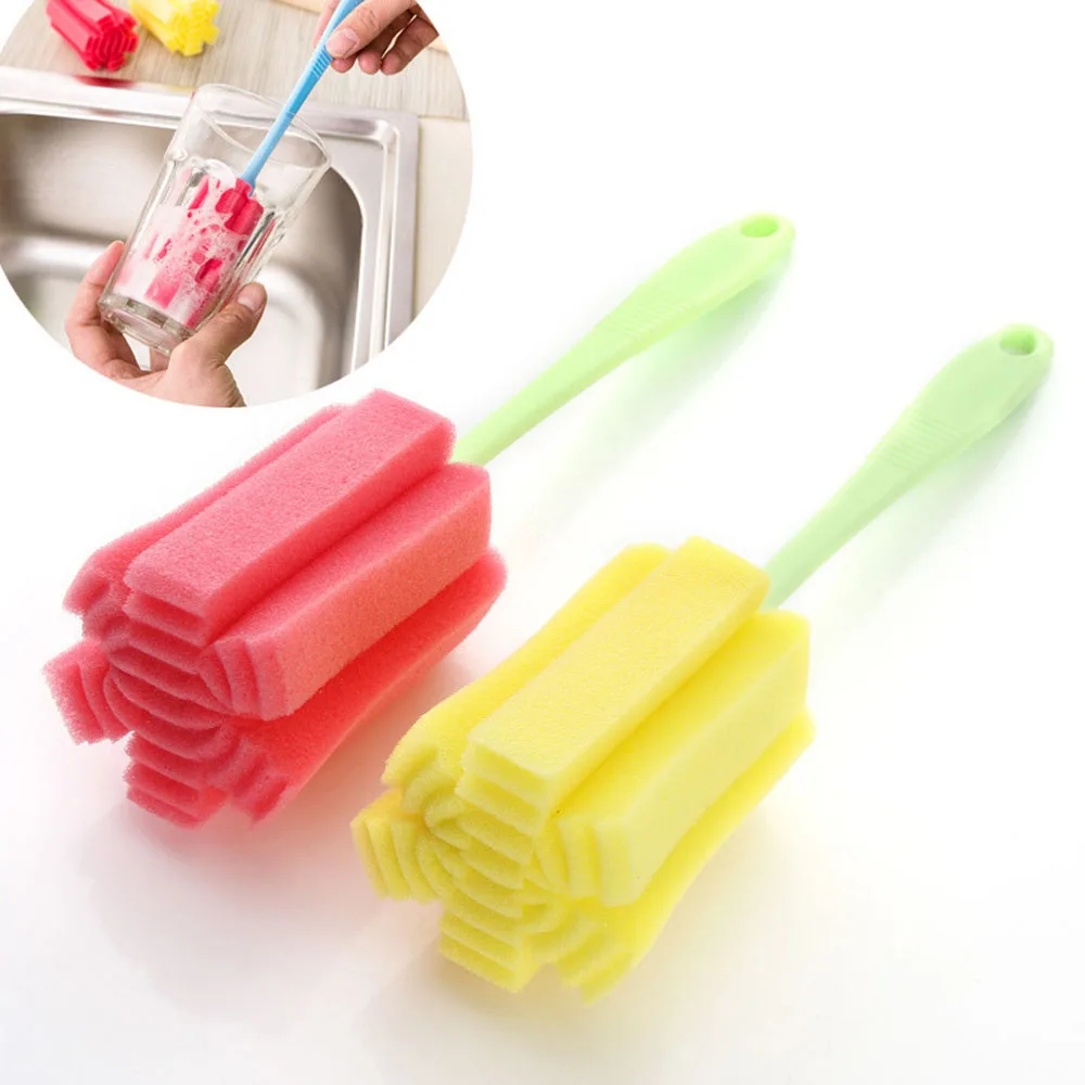 Long Handle Baby Bottle Brush Soft Sponge Brush Water Bottle Glass Cup Washing Cleaner Tool 360 Degree Rotation Specialty Tool