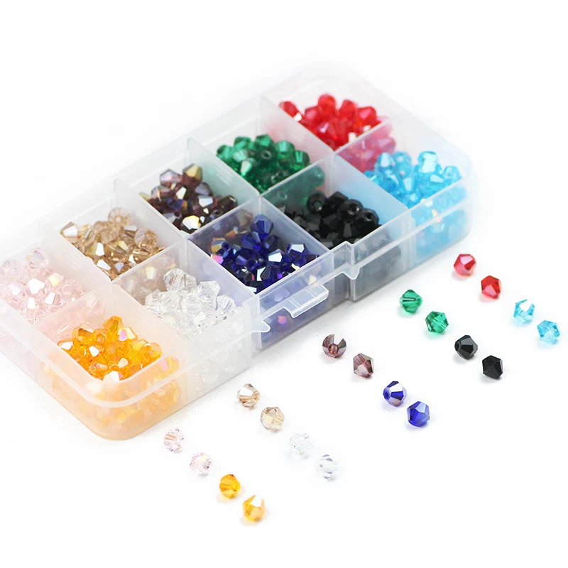 Bicone Austrian Crystal 3/4/6mm 500pcs Glass Spacer Loose Beads for Jewelry Making Bracelet Clothes Accessories DIY Kit Set Box