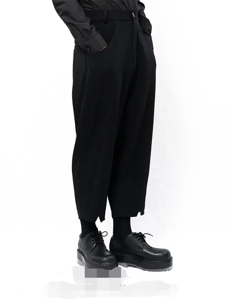 Men's new men's big size loose Yamamoto style dark simple design leg slit men's casual pants