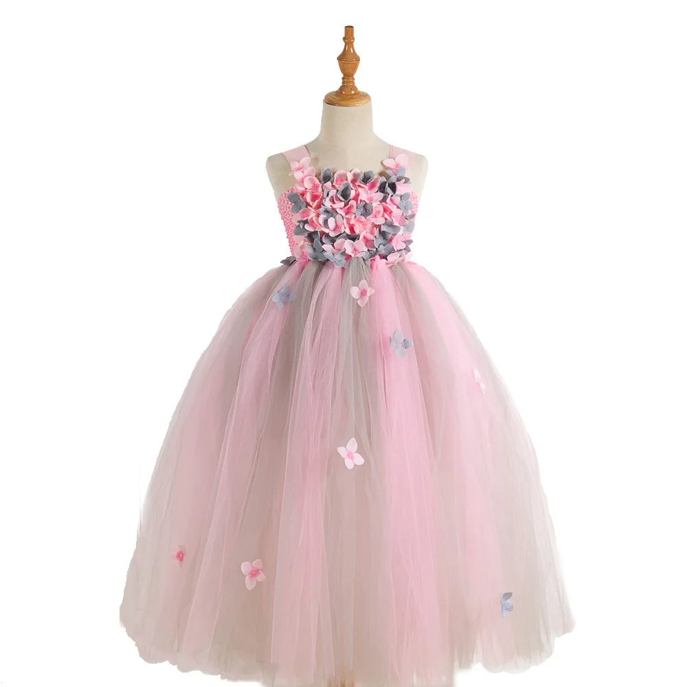 

POSH DREAM Summer 2019 New Wedding Children Girls Flower Dress Princess Pink Flower Petal Long Girl baby birthday fashion Dress