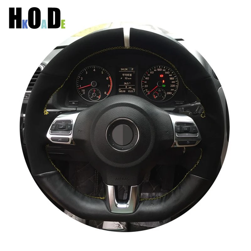 For Volkswagen Polo GTI Scirocco R Passat CC vw r-line 2010 VW Golf 6 GTI MK6Hand-stitched Black Leather Car Steering Wheel Cove