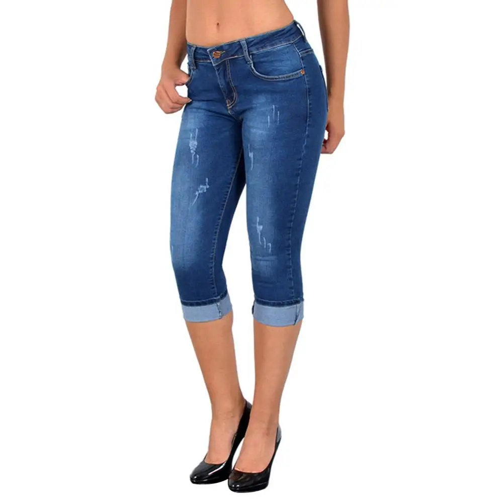 Zomer Dames Effen Mode High Taille Skinny Jeans Knielengte Denim Slanke Broek Cropped Broek Брюки Женские