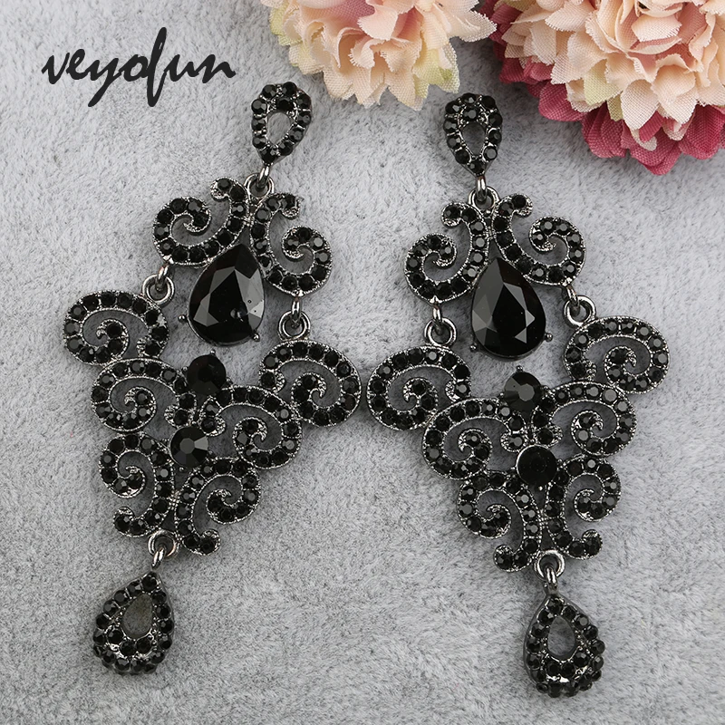 Veyofun Luxury Rhinestone Drop Earrings Vintage Hollow Big Dangle Earrings Fashion Jewelry For Women Gift