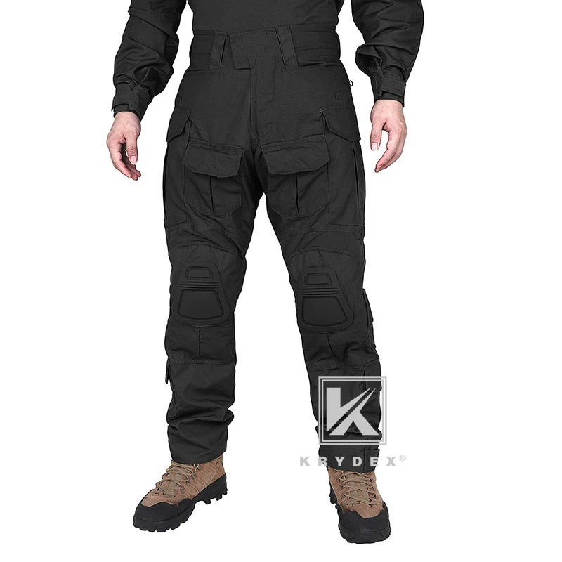 KRYDEX Tactical Combat Pants For Paintball Hunting Battlefield Assault Trousers Uniform w/ Knee Pads Black