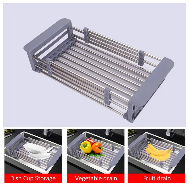 Expandable Dish Drying Rack and Utensil Cutlery Holder, Expandable Sink Drainer Retractable Drain Rack Sink Organizer for Dishes