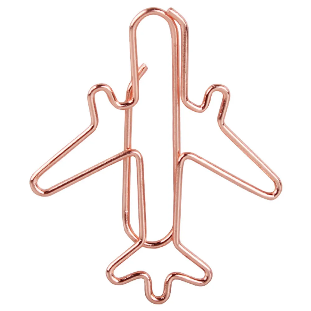 12 Pcs Cute Rose Gold Airplane Shape Paper Clips Escolar Bookmarks Photo Memo Ticket Clip Stationery School Supplies Gifts