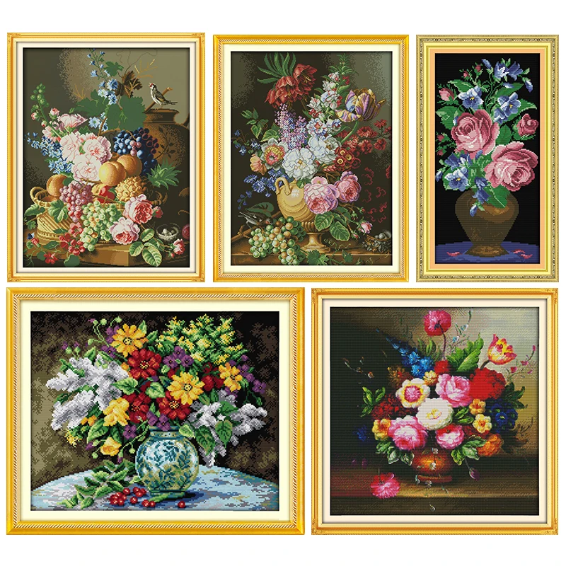 Stamped Cross Stitch Kit Joy Sunday Beautiful Vase Printed 11CT 14CT Counted Cross-stitch Kit Handmade Embroidery Needlework Set