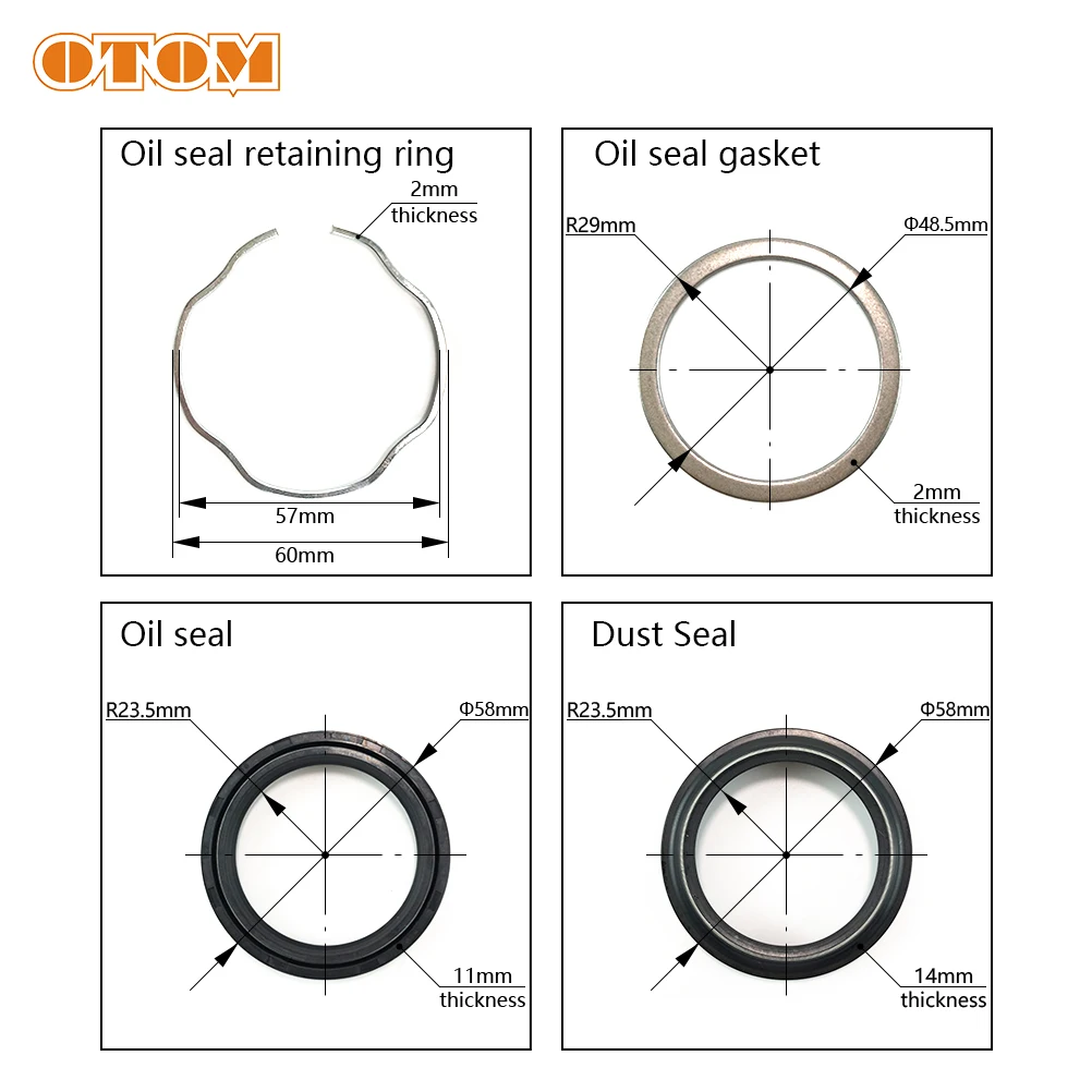 OTOM Motorcycles 47mm Front Fork Dust Seal Oil Seals Bushing External Guide Rails Shock Absorption Maintenance Up & Down Pair