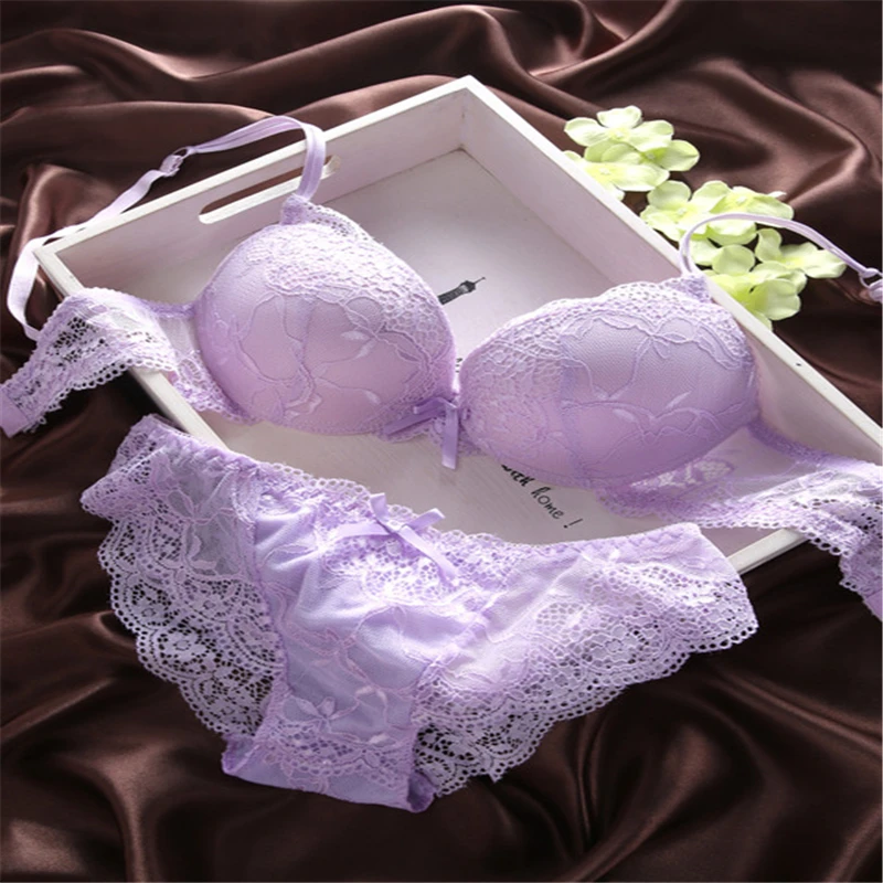 Sexy 3/4 Cup lace bra set women push up bra set sexy lace briefs lingerie underwear set