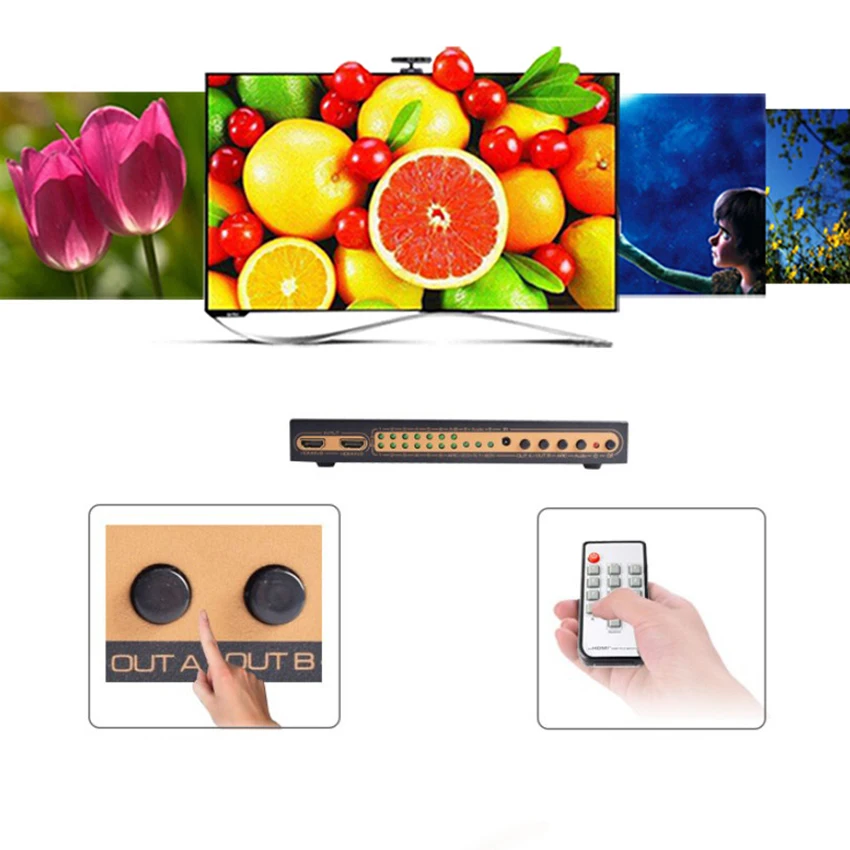 6x2 HDMI Matrix PIP 1.4V 4K*2K 3D Audio EDID/ARC/Audio Extractor 5.1CH switch splitter 6 input 2 output converter for HDTV 06M1