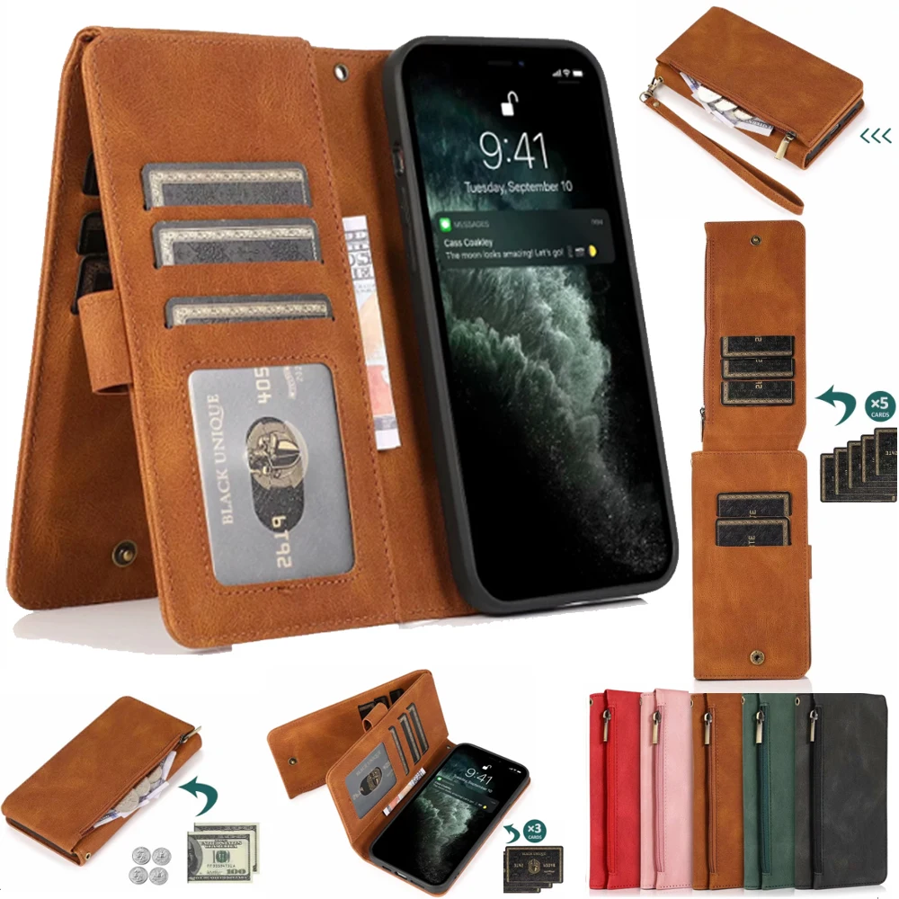 For Sharp Aquos Zero5G Basic/Zero5G Ultra Thin Zipper Cover Zipper Wallet 8 Card Magnetic Flip Leather Case