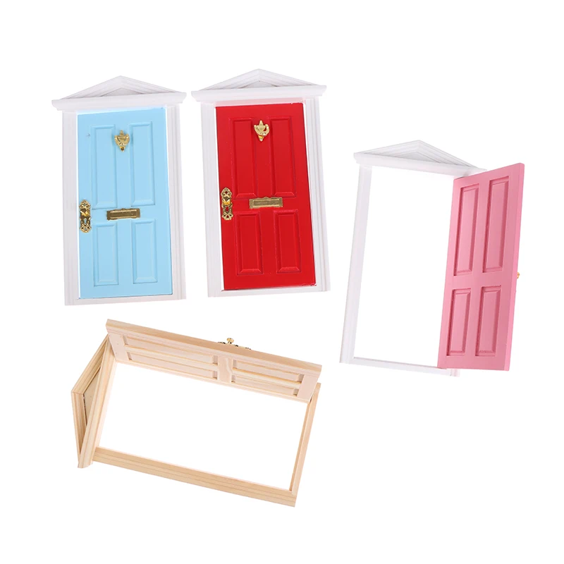 1 Stuks 1/12 Schaal Poppenhuis Miniatuur Houten 4 Panel Deur Met Hardware Voor Kinderen Diy Meubels Speelgoed