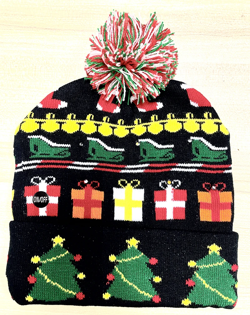 New Style! LED Christmas Hat Beanie Light Up Illuminate Warm Hat 48 Patterns New Year Snowman Sweater Hat Christmas Decorations