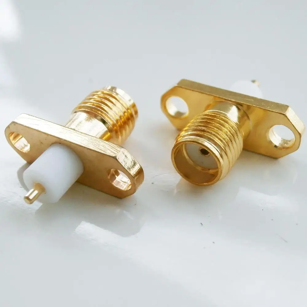 

1X New RF Connector SMA Female Rhombic plug With 2 Hole Flange Chassis Panel Mount deck Solder Copper Pin 3mm PTFE 4mm Brass