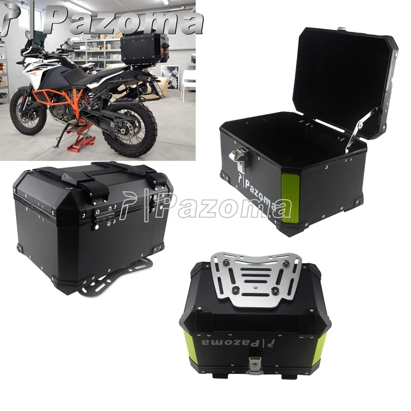 Black Aluminum 45L Top Case Tail Cargo Pannier w/Monokey Plate Rack Reflector Luggage Carrier Box For BMW Aprilia Honda Yamaha