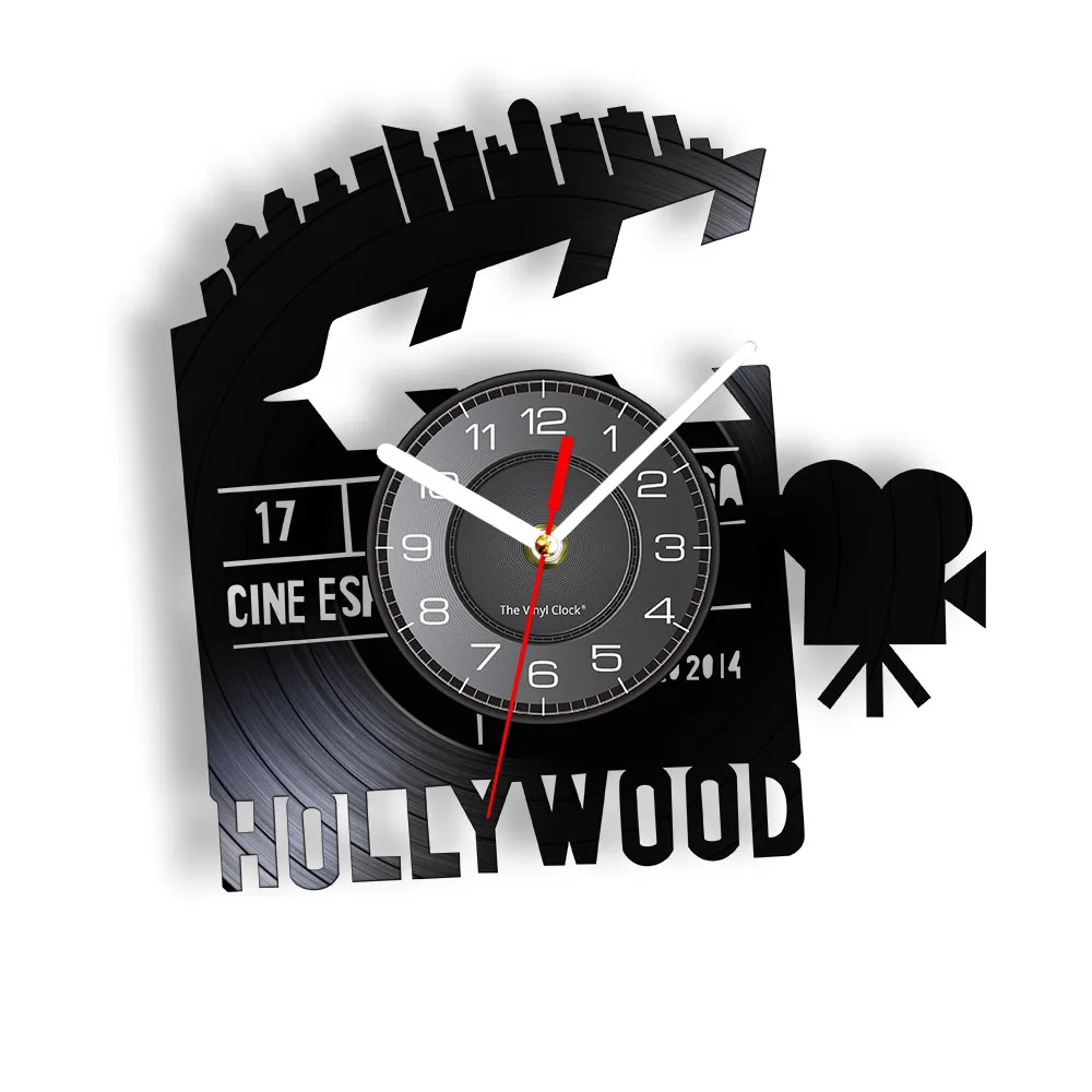 Cinema Sign Wall Clock Movie Theater Now Showing Vintage Vinyl Record Wall Clock Pop Corn Drinks Gift For Cinephile