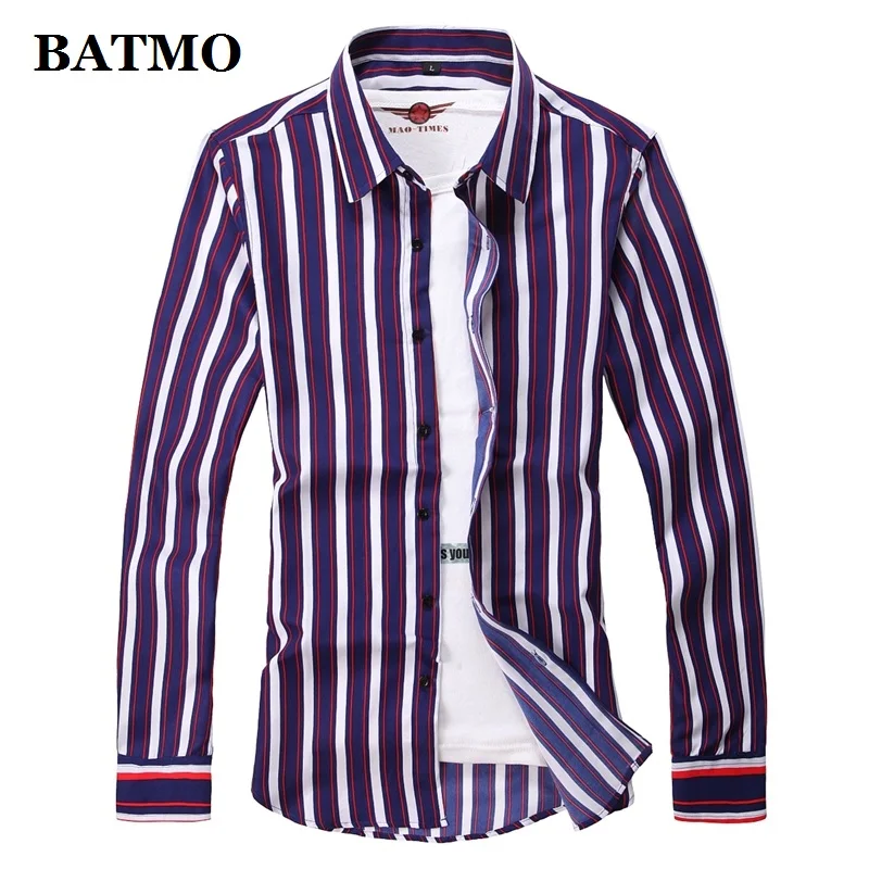 

BATMO 2021 new arrival high quality striped casual shirts men,male shirt,plus-size M-7XL 8813