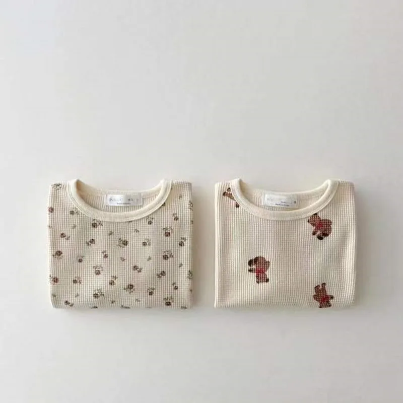 MILANCEL Infant Cartoon Floral Baby Brief Hoodies Waffle Kids Boys Girls Base Blouse Sweatshirts