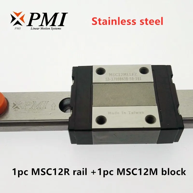 1pc PMI stainless steel  linear guide MSC12 200 250 300 330 350 400 450 500 550 mm MSC12R rail + 1pc MSC12M LLFC block carriage