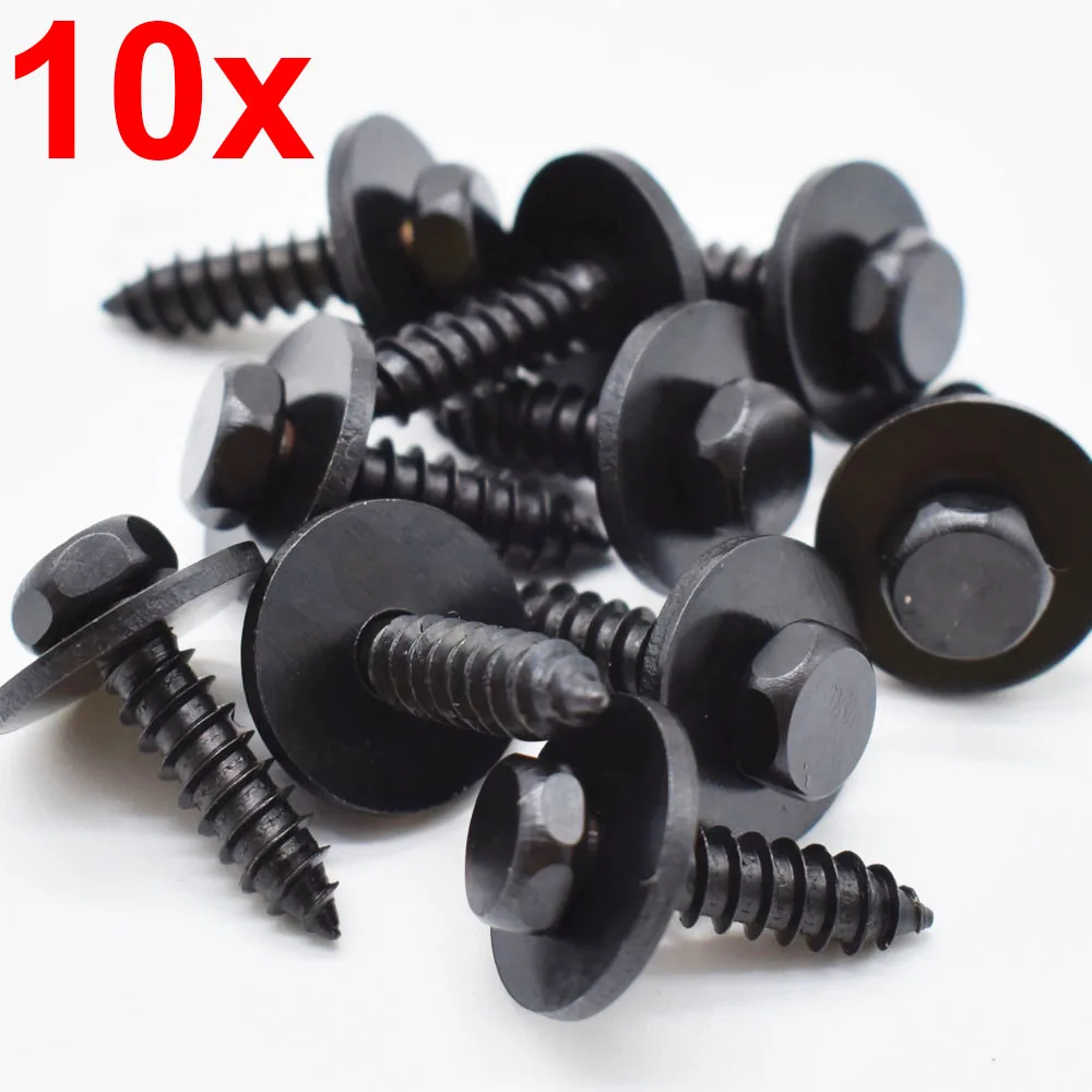 10Pcs 5mm Self Drilling Tapping Screw Hex Washer Head For BMW Self Tapping Bolt License Plate Screws Black