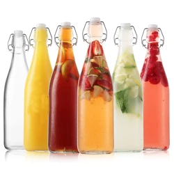 Swing-Top Clear Glass  Bottle With Airtight Stopper Flip-Top Bottles Great for Oil and Vinegar, Beverages, Homemade Juices