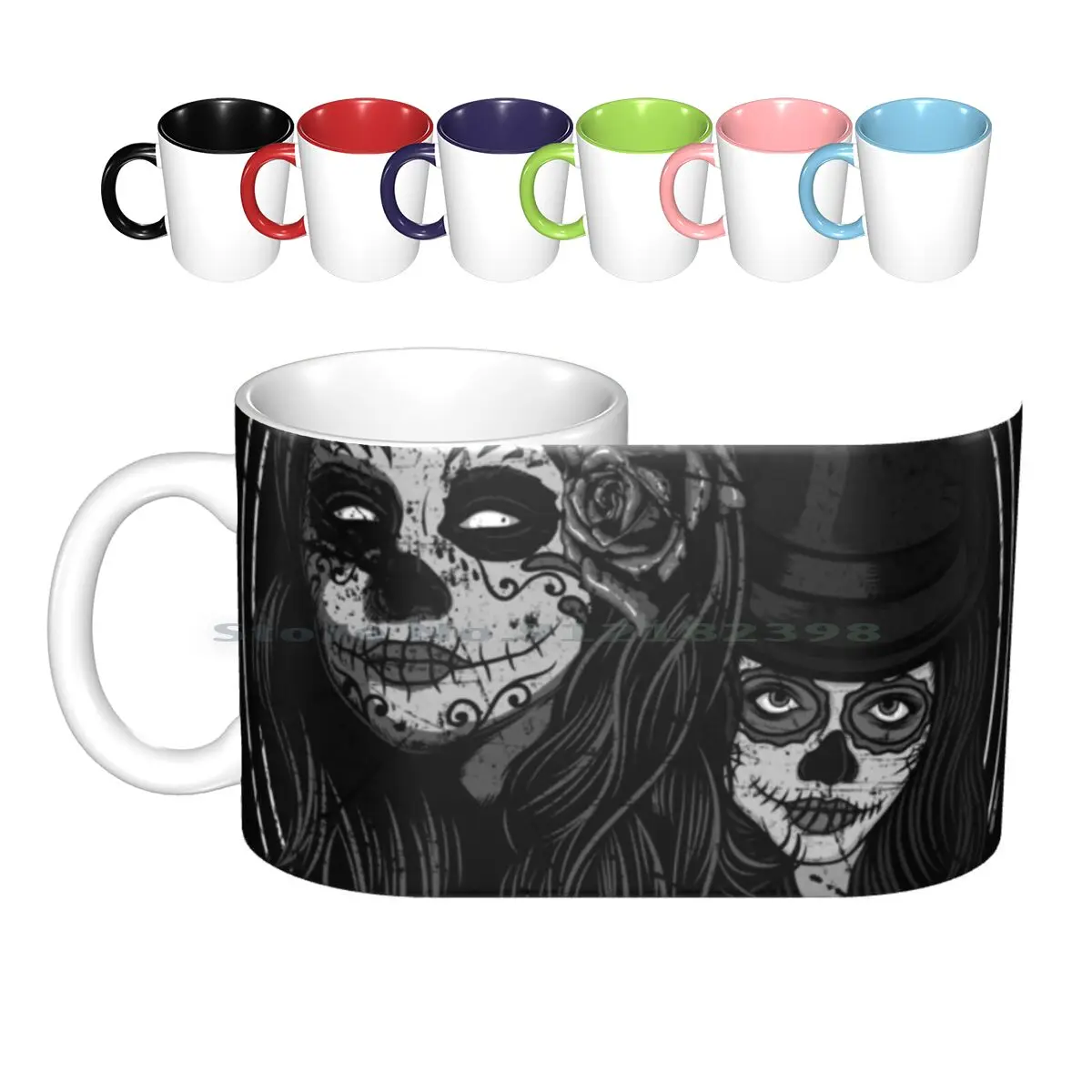 Sugar Skulls ~ Dia De Los Muertos Ceramic Mugs Coffee Cups Milk Tea Mug Sugar Skull Candy Doll Muerte Dia De Los Muertos Santa