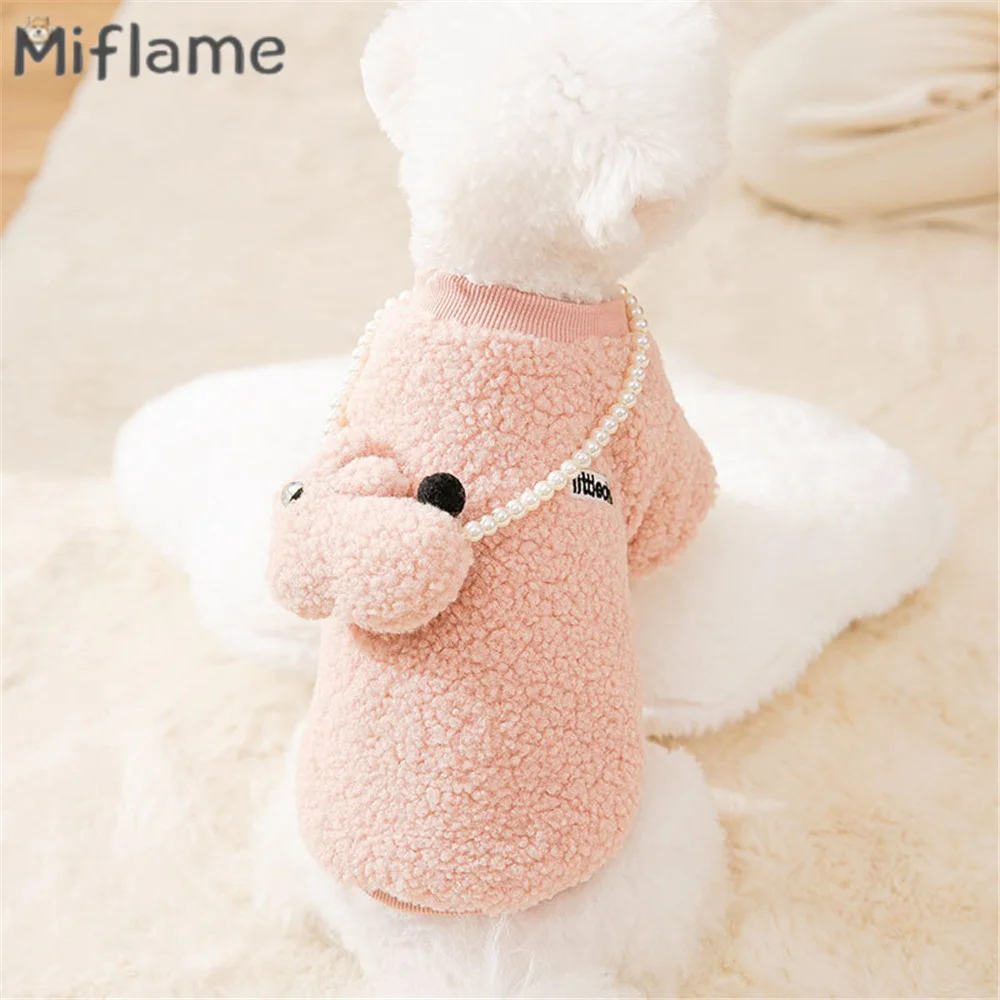 Miflame Solid Dog Hoodies With Cat Doll Winter Warm Puppy Outfits Cute Small Dogs Clothes Pomeranian Spitz 2021 New Pet Costume