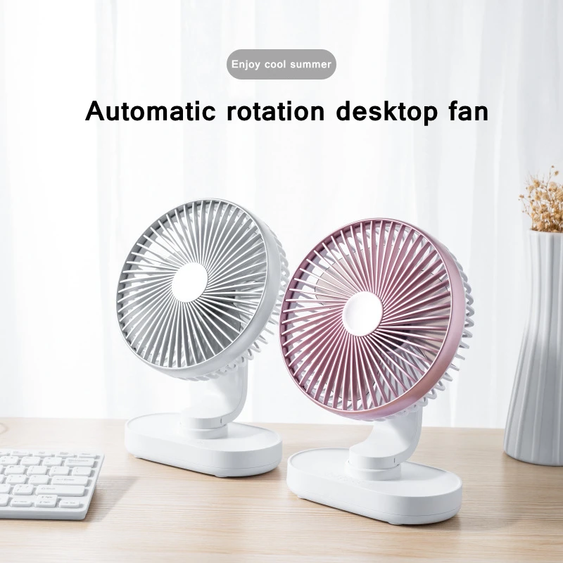 Electric USB Auto Rotation Desktop Fan 3600mAh Rechargeable Air Cooling Conditioner 4 Speed Wind Silent Portable for Home Office