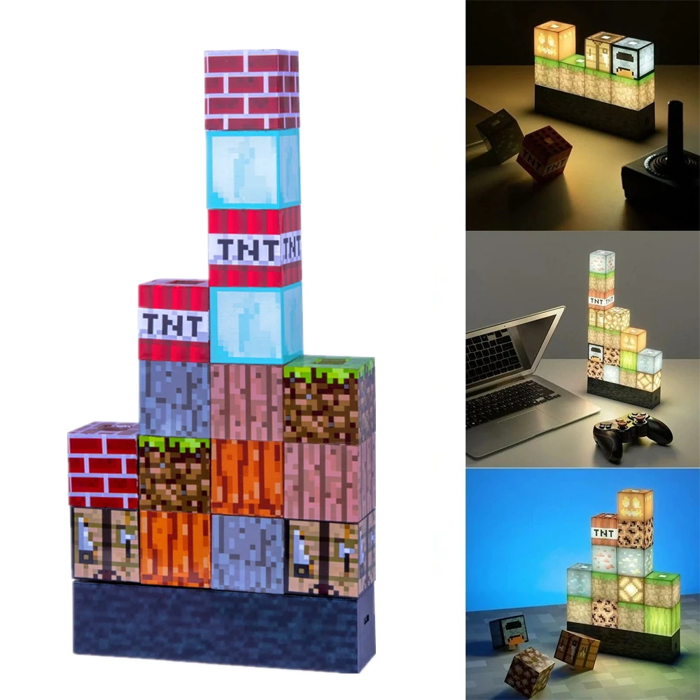 Blocks Building Light USB Rechargeable Block Lamp Led Light Button Type Lamps Desktop Decoration Gift For Children