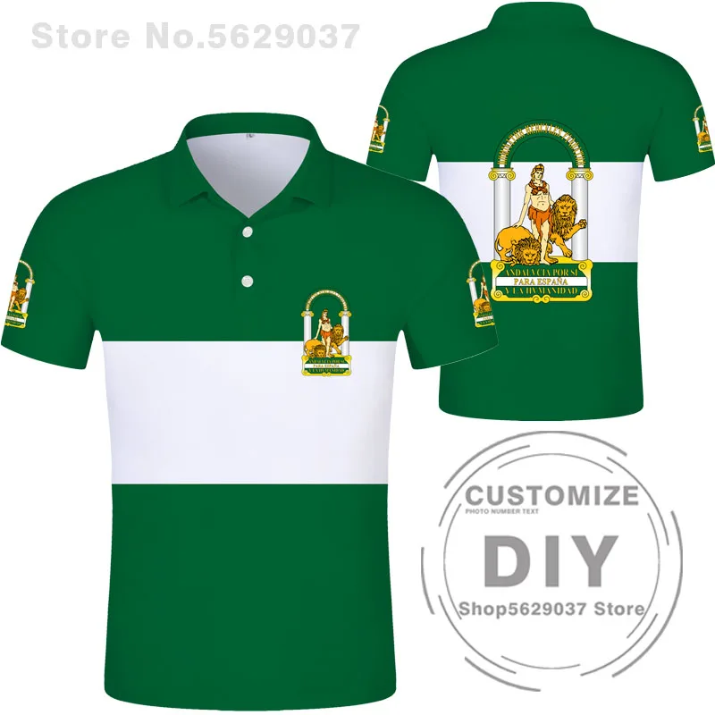 Andalusia Polo Shirt Free Custom Made Name Number Sevilla Polo Shirt Print Flag Word Malaga Cadiz Granada Huelva Almeria Spain