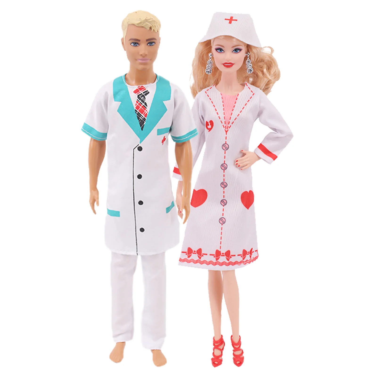 2Pcs /Set Barbies Doctor Nurse Costume Scene Cosplay Doll Clothes For Barbie 11.8Inch Doll Ken Doll Accessories Girl`s Toys DIY