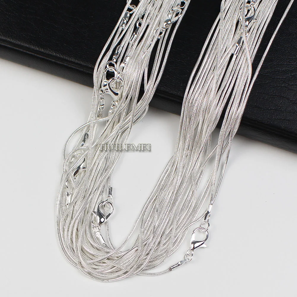 10pcs/lot Silver Plated 1.2mm Snake Chain Necklaces for Women 16