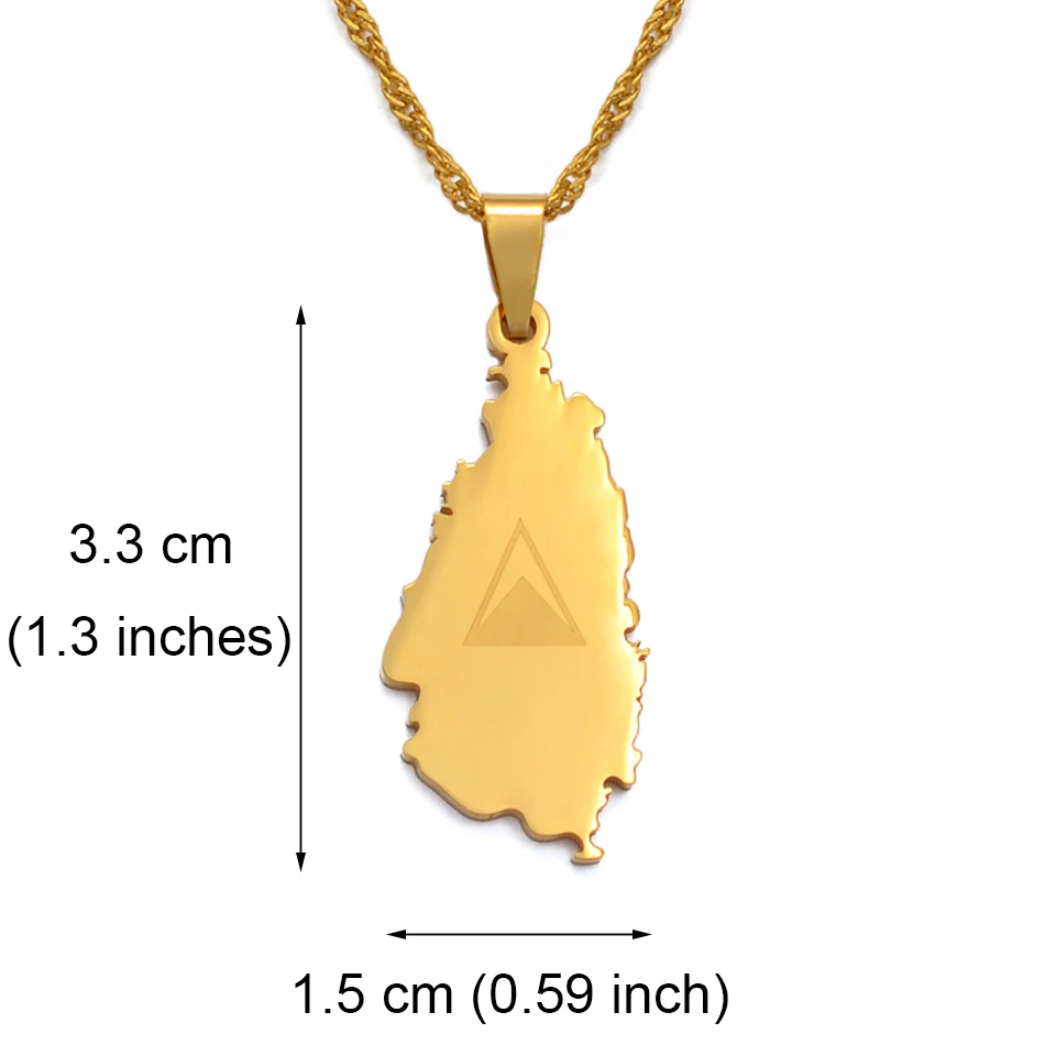 Anniyo Saint Lucia Map Flag Necklaces for Women Girl Silver Color Gold Color St. Lucia Pendant Jewelry #039621