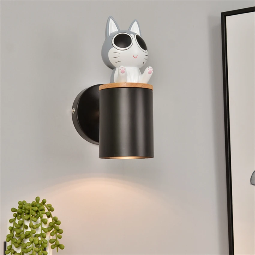 Nordic Cartoon Kitten White Simple Wall Lamp Children's Room Bedroom Bedside Corridor Aisle Bathroom Cute Decorative Wall Lights