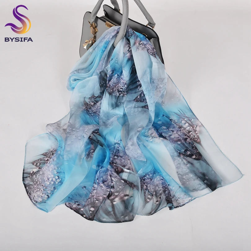 [BYSIFA] Chiffon Pure Silk Ladies Scarf 2020 New Design Long 100% Silk Shawl Scarf Women Blue Purple Thin Silk Scarves Echarpes